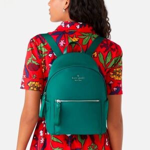 Kate Spade Chelsea Medium Deep Jade Green Nylon Shoulder Backpack